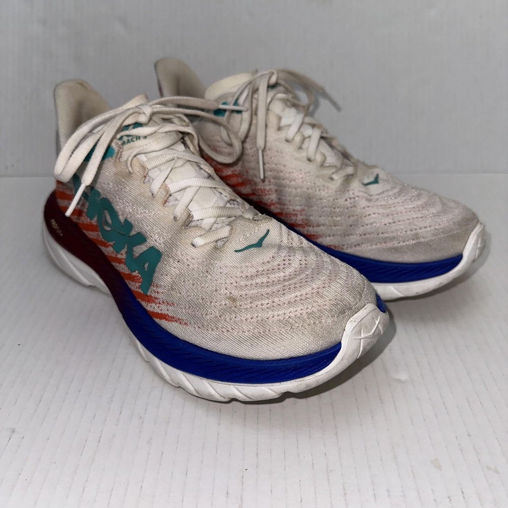 HOKA Mach 5 Running Shoes Womens 9 White Orange Blue PROFLY+ Lightweight - Picture 2 of 14